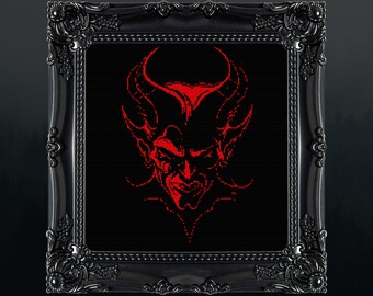 Patrón de punto de cruz del diablo, regalo de terror para gótico, punto de cruz de brujas, espeluznante, punto de cruz de Halloween, punto de cruz moderno