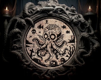 Zombie Cthulhu Cross Stitch Pattern Horror Gift for Goth X-Stitch Witchy Spooky Kraken Octopus Halloween Modern Xstitch Chart