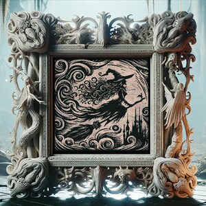 The Flight of a Witch Woodcut Cross Stitch Pattern Horror Gift for Goth X-Stitch Witchy Occult Spooky Creepy Dark Halloween Modern Xstitch