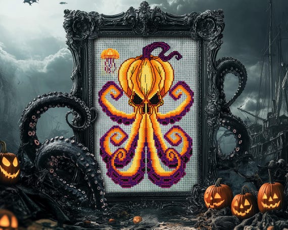 刺繍パッチ　Last Phantoms 161 Rock s Krack O-lantern Cross Stitch Pattern Gothic Gift for Goth X-stitch