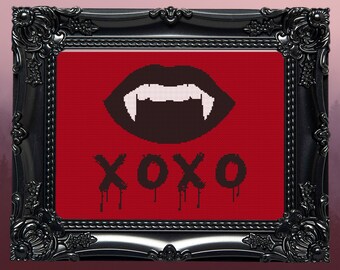 Vampire XOXO Cross Stitch Pattern | Gothic Halloween (PDF Pattern)