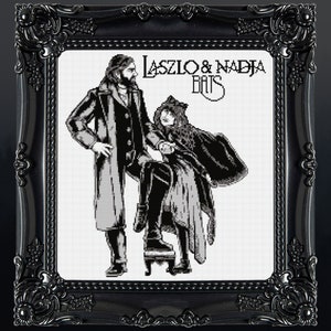 May include: Black and white illustration of a man and woman in vintage clothing. The text "Laszlo & Nadja Bats" is above them.
