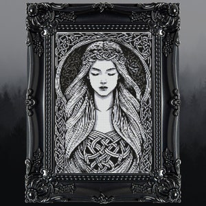 Celtic Priestess Cross Stitch Pattern Digital | Goth | Gothic | Creepy Death | Witch | Witchcraft| Zombie Spooky Xstitch PDF