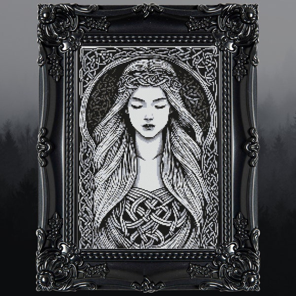 Celtic Priestess Cross Stitch Pattern Digital | Goth | Gothic | Creepy Death | Witch | Witchcraft| Zombie Spooky Xstitch PDF