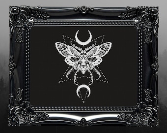Death Moth Cross Stitch Pattern Horror Gift for Goth X-Stitch Witchy Spooky Horror Cross Stitch Halloween Cross Modern Death Head Hawk Moth