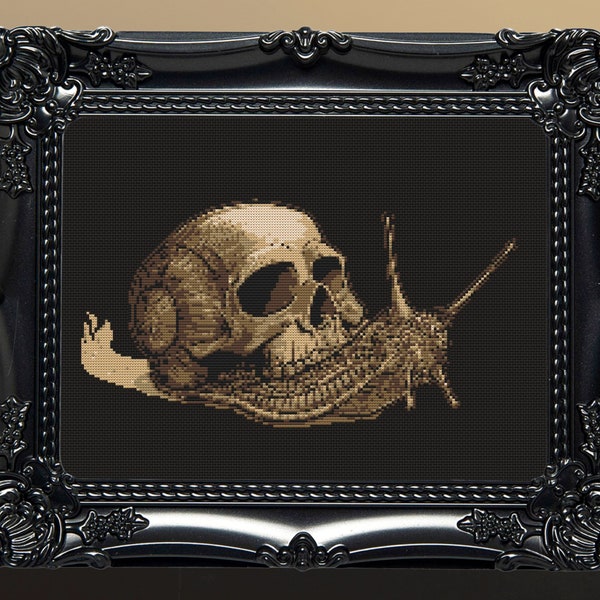 Skull House Snail Cross Stitch Pattern Digital | Goth | Gothic | Creepy Death | Witch | Witchcraft | Dark | Spooky Xstitch PDF