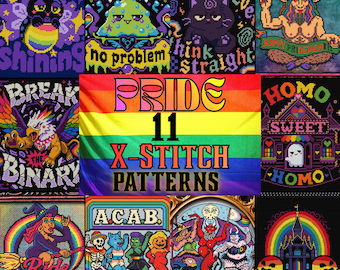 Pride Cross Stitch Pattern Bundle Set of 11 Pride Designs Gay Rainbow LGBTQ Witchy Cute Halloween Pastel  Gothic Modern Entire Shop Xstitch