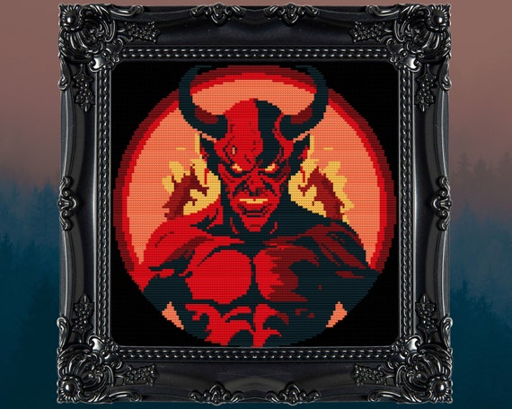 The Devil in Hell Cross Stitch Pattern Horror Gift for Goth X
