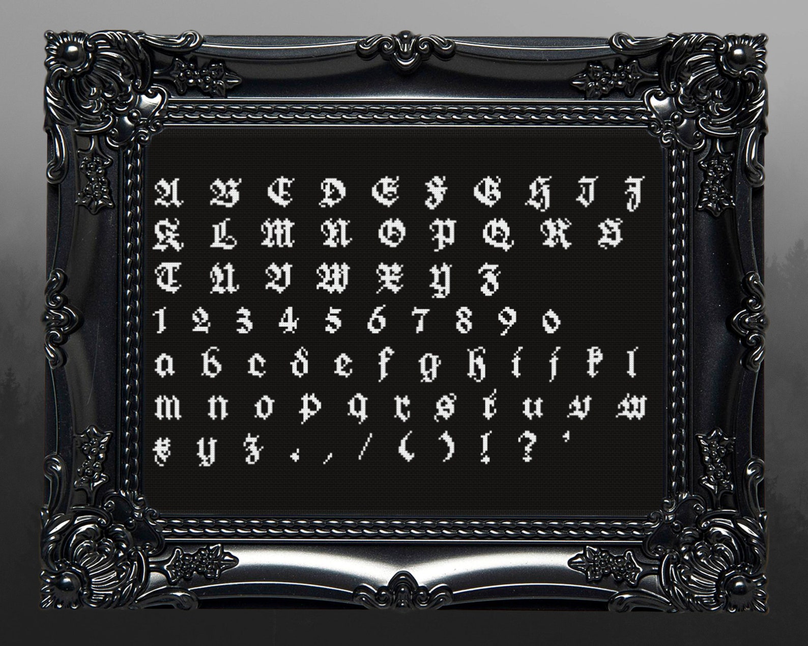Gothic Font Death Note Gothic Font Cross Stitch Pattern Digital | Goth | Gothic | Creepy Death ...
