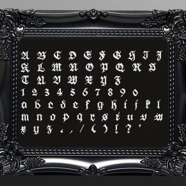 Gothic Font Cross Stitch Pattern Digital | Goth | Gothic | Creepy Death | Witch | Witchcraft| Zombie Spooky Xstitch PDF