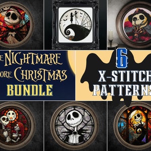 Sally und Jack Kreuzstichmuster Set-6 Designs Geschenk für Goth X-Stich Lustiger Kreuzstich Halloween Kreuzstich Modern