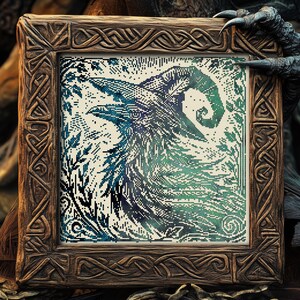 Woodcut Raven Witch Cross Stitch Pattern Horror Gift for Goth X-Stitch Witchy Woodcut Spooky Creepy Primitive Monochrome Halloween Modern Xstitch