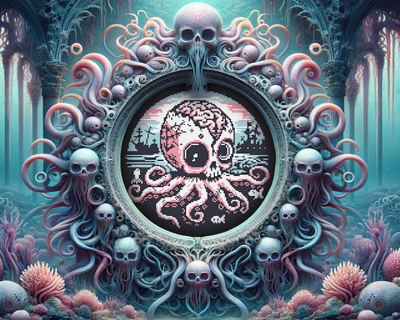 Zombie Kraken Cross Stitch Pattern Horror Gift for Goth X-stitch