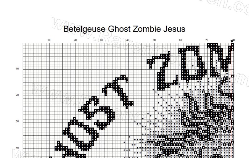 May include: Black and white pixel art design featuring the words "Betelgeuse Ghost Zombie Jesus".