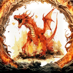 Fire Dragon Cross Stitch Pattern Fantasy Gothic Watercolor Spooky ...