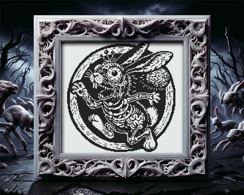 Undead Patterns Zombie Bunny Cross Stitch Pattern Horror Gift for Goth X-stitch Witchy ...