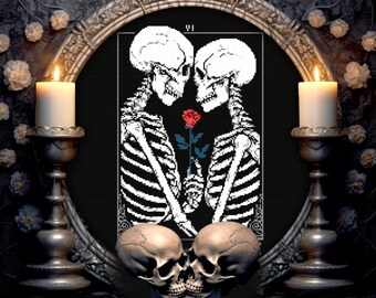 Skeleton Lovers Cross Stitch Pattern Digital | Goth | Gothic | Creepy Death | Witch | Witchcraft | Dark | Spooky Xstitch PDF