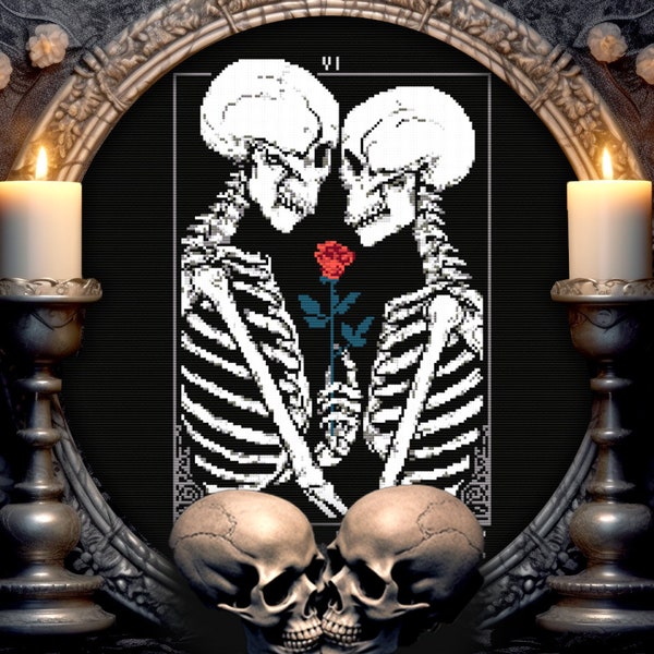 Skeleton Lovers Cross Stitch Pattern Digital | Goth | Gothic | Creepy Death | Witch | Witchcraft | Dark | Spooky Xstitch PDF