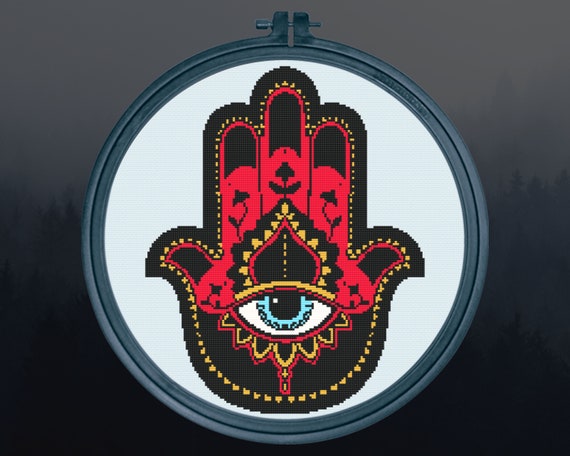 Hand of Hamsa, Fatima Cross Stitch Pattern Digital | Mystic | Ocult | Goth | Gothic | Creepy | Witch | Witchcraft | Esoterik Xstitch PDF