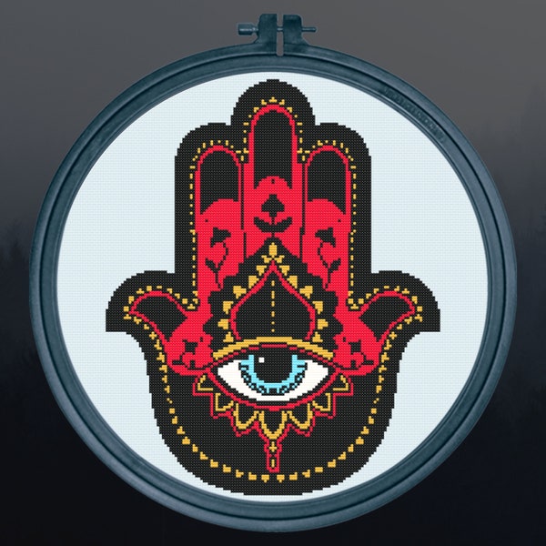 Hand of Hamsa, Fatima Cross Stitch Pattern Digital | Mystic | Ocult | Goth | Gothic | Creepy | Witch | Witchcraft | Esoterik Xstitch PDF