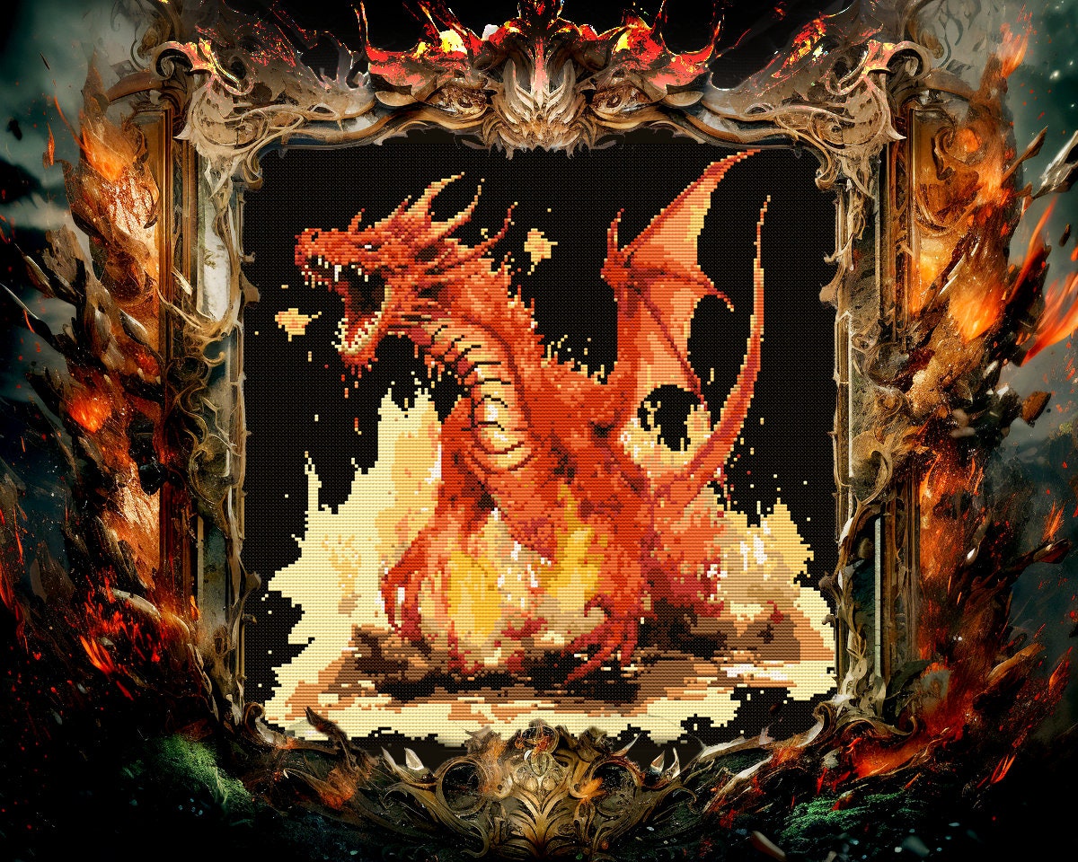 Fire Dragon Cross Stitch Pattern Fantasy Gothic Watercolor Spooky ...
