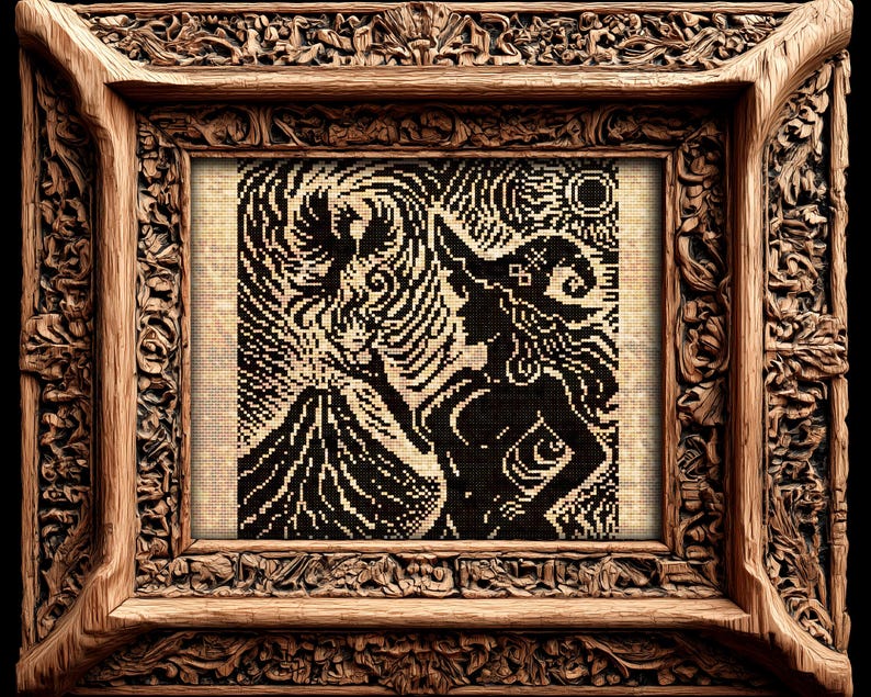 Woodcut Pyromancer Witch Cross Stitch Pattern Gift for Goth X-stitch ...