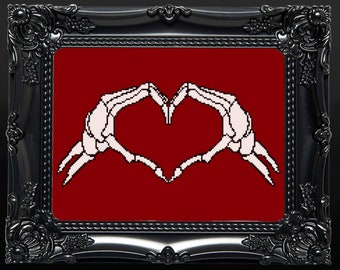 Skelett Hand Hjärta Roligt Korsstygnsmönster Skräckälskare Gåva till Halloween XStitch Spöke Spöklikt Korsstygn Goth Korsstygn Modernt