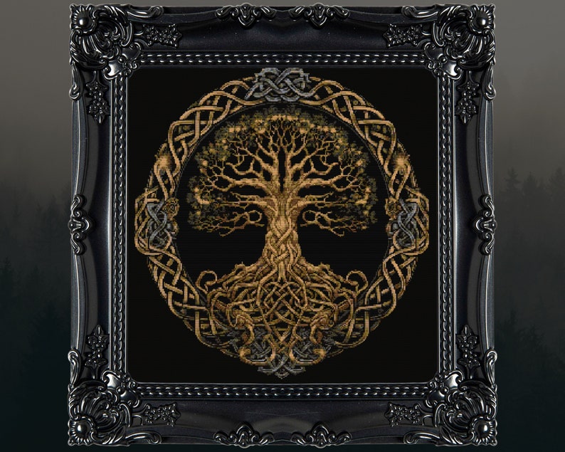 Yggdrasil Celtic Tree of Life Cross Stitch Pattern Norse Gift for Irish X-Stitch Witchy Occult Cross Stitch Halloween Cross Stitch Modern
