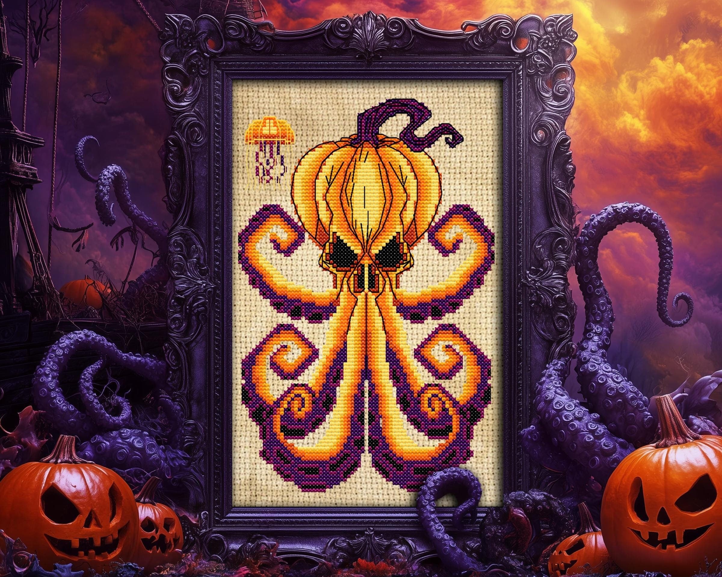 刺繍パッチ　Last Phantoms 161 Rock s Krack O-lantern Cross Stitch Pattern Gothic Gift for Goth X-stitch