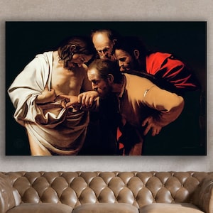 Michelangelo  Caravaggio The Incredulity of Saint Thomas, Michelangelo Caravaggio Decor, Michelangelo Art, History Wall Art, Classical Art