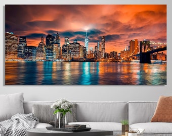 Sonnenuntergang Manhattan Skyline Leinwanddruck: Luxus New York City Wandkunst