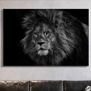 Lion Wall Art, Lion Print, Black And White Lion Canvas, Animal Wall Decor, Mid Century Modern Art, Huge Canvas Print, Modern Farmhouse Decor