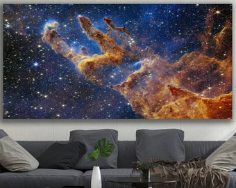 James Webb Pillars Of Creation, James Webb Space Telescope, Nasa Dying Star Space , Cosmic Cliffs Wall Art, Galaxies And Stars Canvas Print