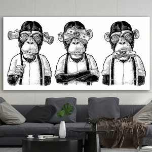 Three Monkeys, 3 Monkeys Canvas Print, Animal Wall Art, Huge Canvas Print, Wall Decor, Three Monkeys Artwork, Bedroom Decor, Mam Cave Gift