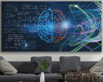 Brain Anatomy Canvas Decor, Artistic Left Right Brain Hemisphere Decor, Science Elements Wall Art, Brain Function Decor, Huge Canvas Print