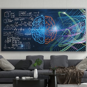 Brain Anatomy Canvas Decor, Artistic Left Right Brain Hemisphere Decor, Science Elements Wall Art, Brain Function Decor, Huge Canvas Print