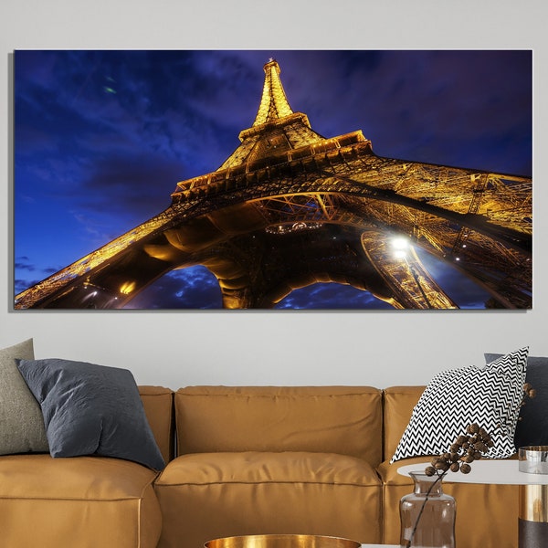 Printed Hessian Eiffel Tower Navy Blue 140cm