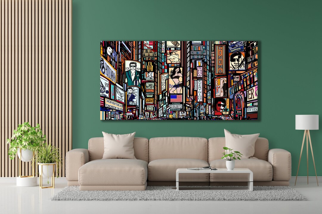 Times Square Abstract Wall Art, New York Illustration Canvas Print, Time Square Canvas Decor