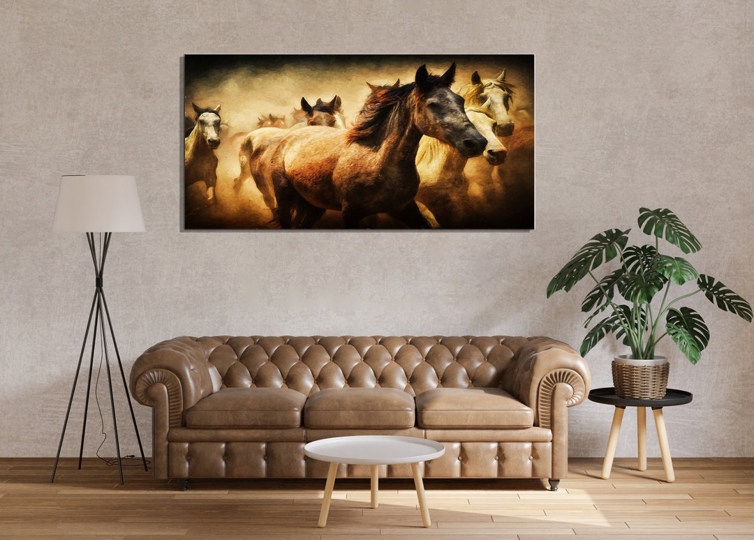 Abstract Horse Wall Art, Horse Wall Decor, Horses Canvas Print, Living ...