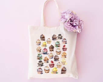 Cupcake Tote Bag, Dessert Cupcake Bag, Cupcake Collage, Cotton Canvas Tote Bag, Cake Decorator Tote Bag, Dessert Lover Bag, Cupcake Variety