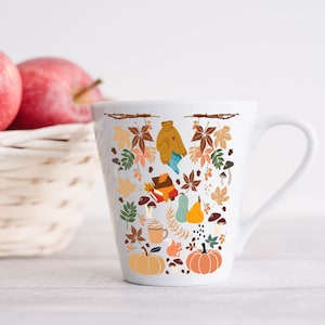 Cozy Fall Latte Mug, Autumn Collage Mug, Fall Leaves, Pumpkin Spice, Mushroom Mug, Fall Lovers Mug, Fall Gift, Fall Vibes, Cozy Bookworm Mug