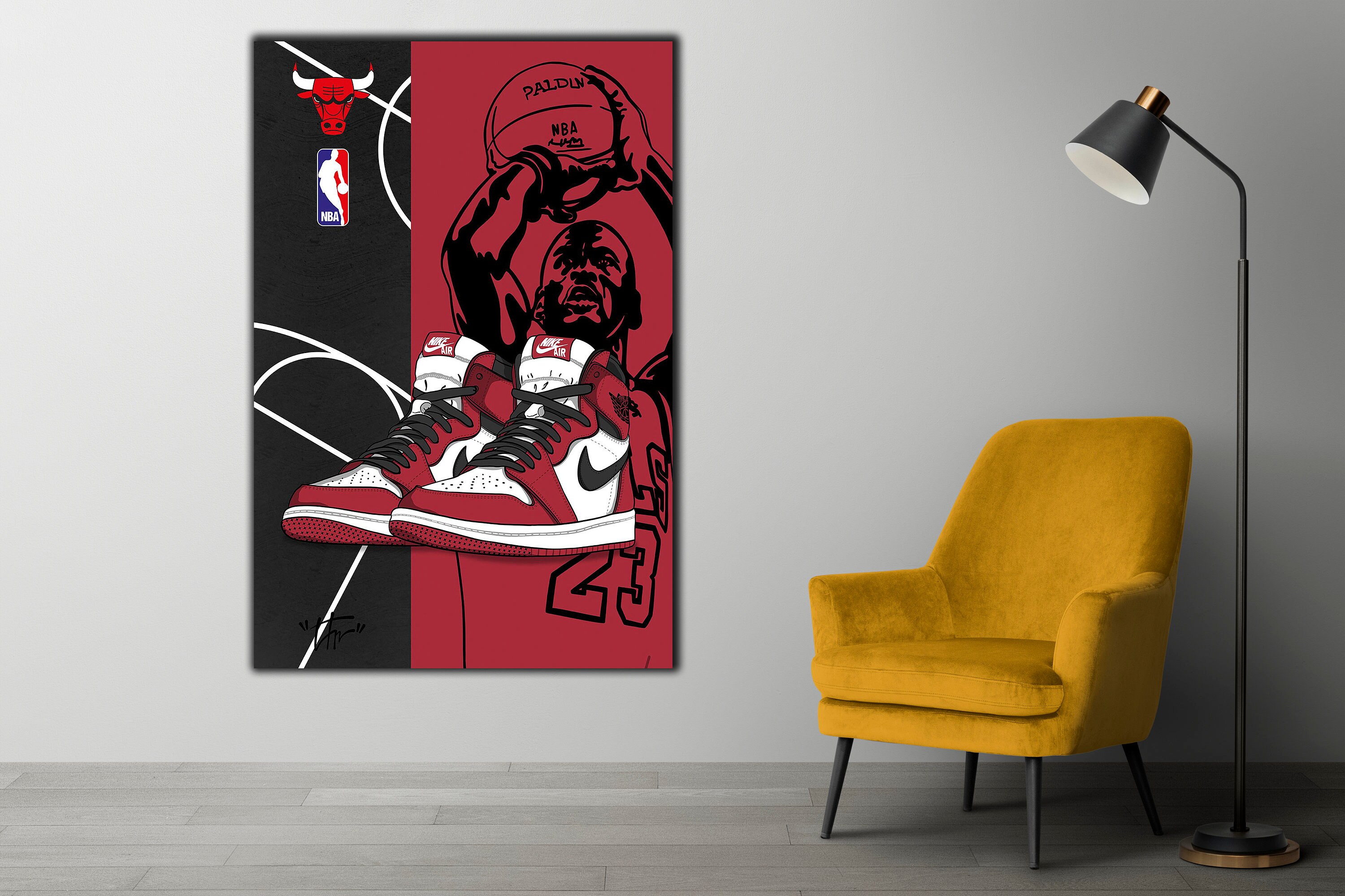 Michael Jordan Wall Decor Huge Canvas Basketball Print Etsy