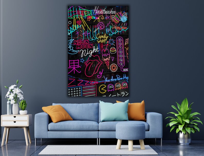 Colorful Neon Wall Decor Huge Canvas Abstract 3D Wall Art Etsy