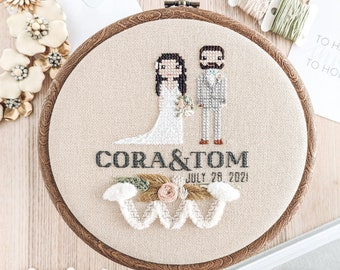 Wedding Portrait | Couple Portrait | Cross Stitch | Embroidery | Personalized | Wall Decor | Textile Art | Anniversary Gift