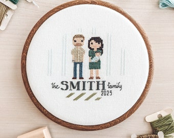 Family Portrait | People Portrait | Cross Stitch | Embroidery | Personalized | Wall Decor | Textile Art