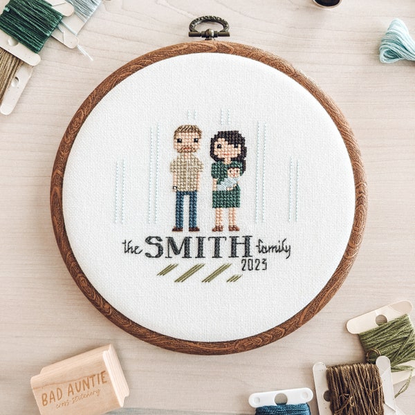 Family Portrait | People Portrait | Cross Stitch | Embroidery | Personalized | Wall Decor | Textile Art