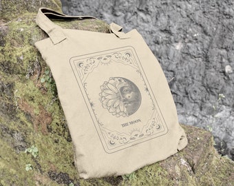De Maan Tarot Card Canvas Tote Bag, Hemelse Tote Bag, Witchy Tote Bag, Mystieke tote bag, Occulte tote bag, Wiccan tote bag, Leestas