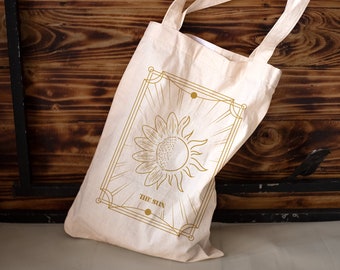 El bolso de mano de lona de la carta del tarot del sol, bolso de mano celestial, bolso de mano brujo, bolso de mano místico, bolso de mano oculto, bolso de mano wiccano, bolsa de lectura