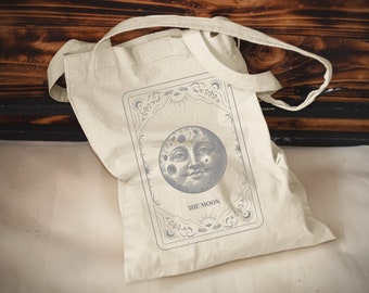 De Maan Tarot Card Canvas Tote Bag, Hemelse Tote Bag, Witchy Tote Bag, Mystieke tote bag, Occulte tote bag, Wiccan tote bag, Leestas