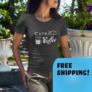 Cats and Coffee High-Waisted Women&#39;s Shirt | Cat Lover Fashion